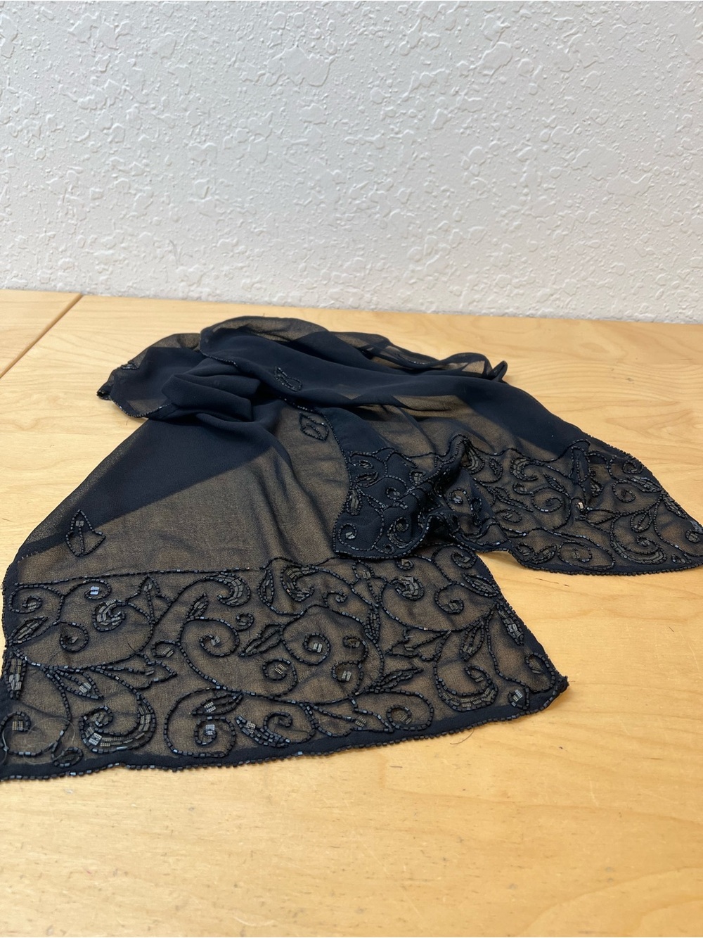 Embroidered Black Beaded Sheer Wrap